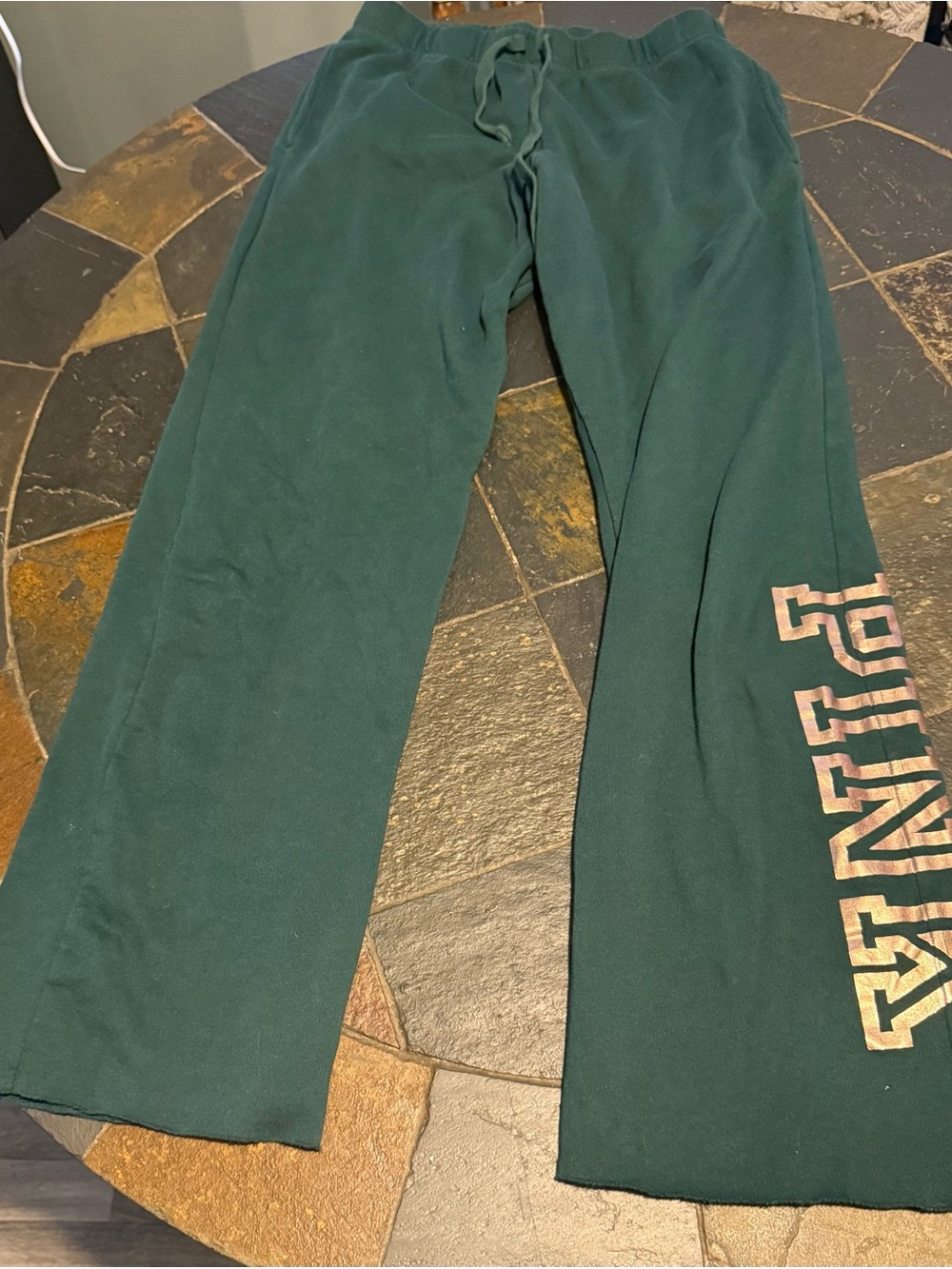 PINK Victoria's Secret Forest Green Track Pants with Pink Logo